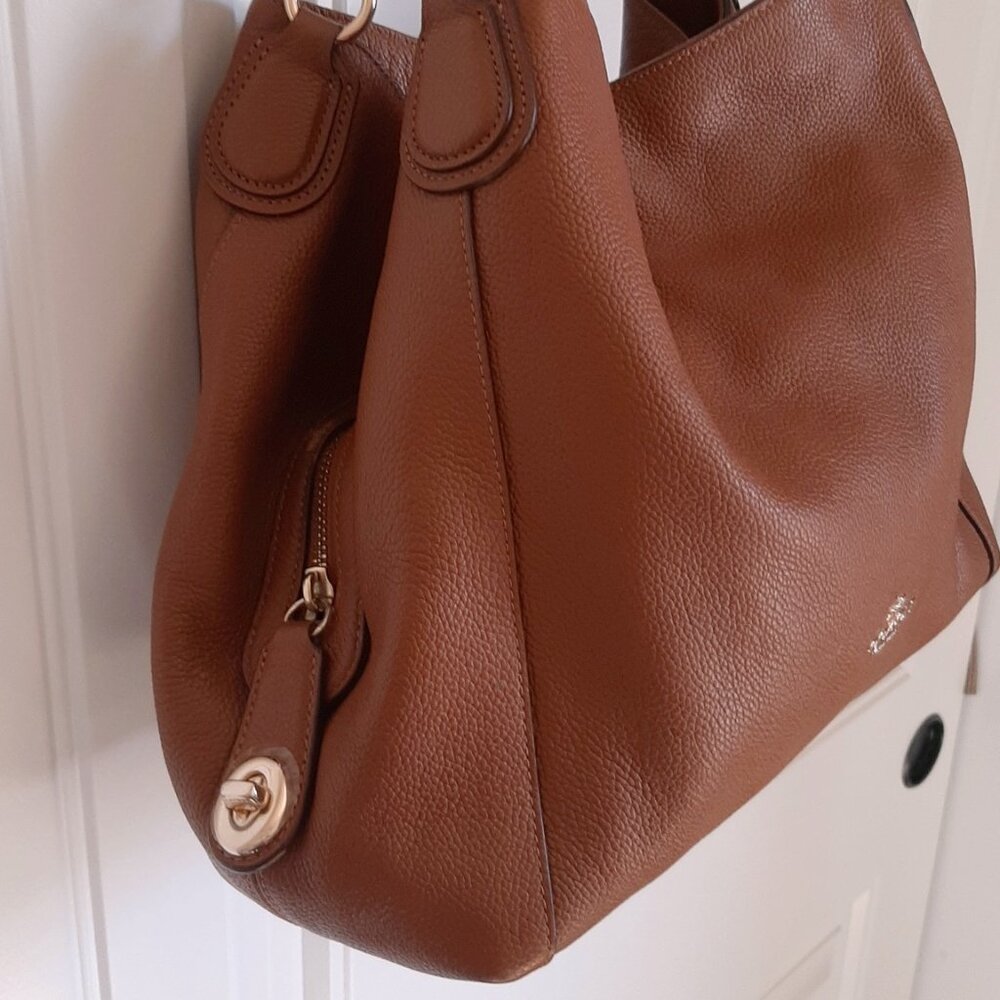 Coach Edie 31 Camel Tan Pebbled Leather Gold Tone Hardware Shoulder Bag - Picture 2 of 16